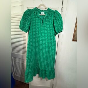 Tryall Green Midi Dress with Puff Sleeves